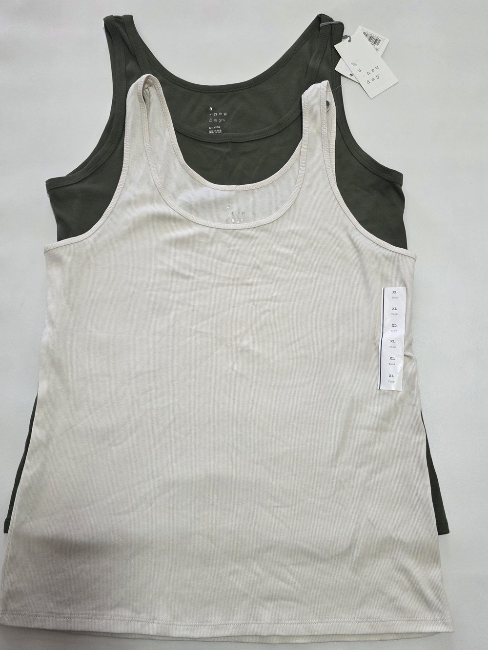 A New Day Women's Solid Tank Top, Size XL, Olive and Cream, Set of 2.